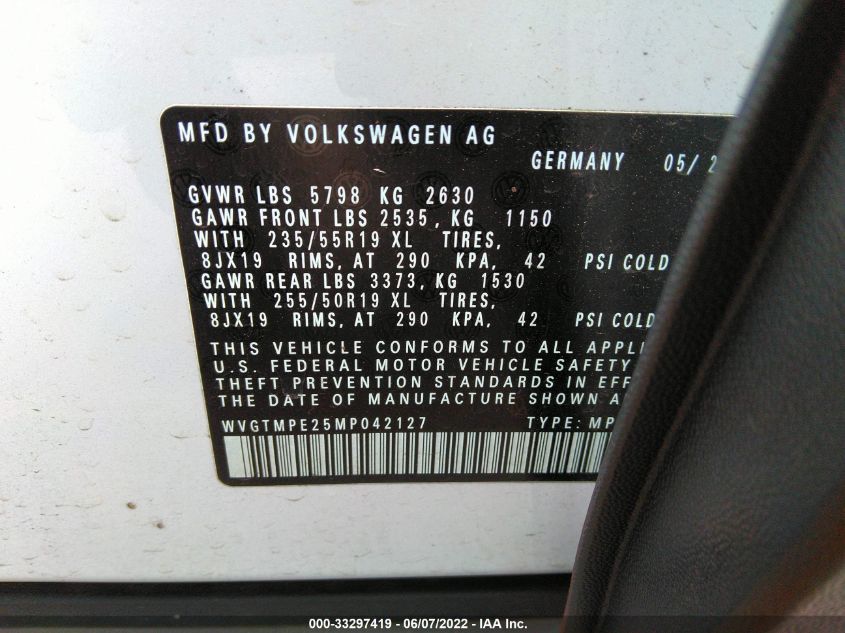 2021 VOLKSWAGEN ID.4 PRO S WVGTMPE25MP042127