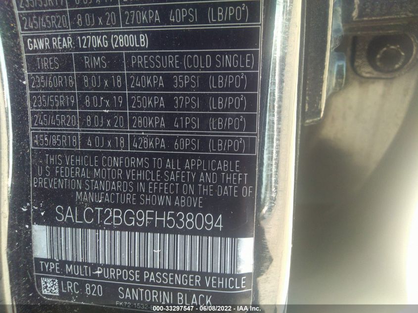 2015 LAND ROVER DISCOVERY SPORT HSE LUX SALCT2BG9FH538094