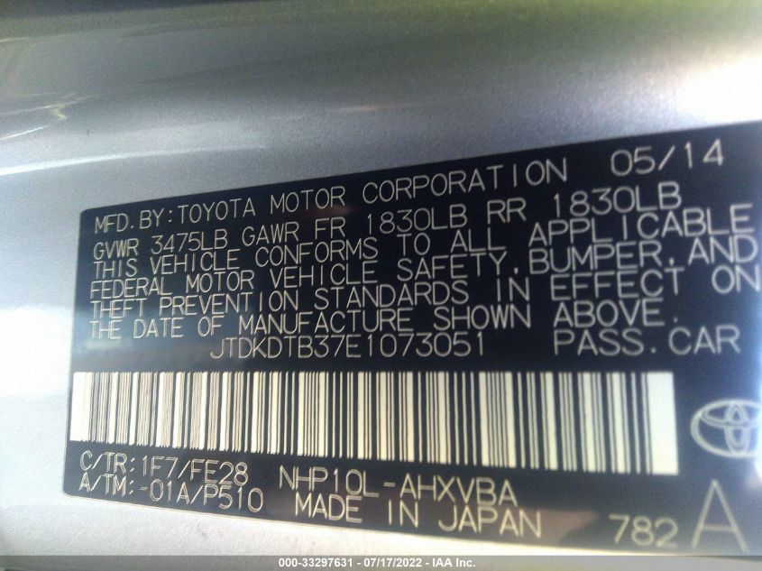 2014 TOYOTA PRIUS C ONE/THREE/TWO/FOUR JTDKDTB37E1073051