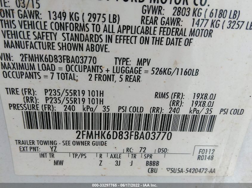 2015 FORD FLEX LIMITED 2FMHK6D83FBA03770