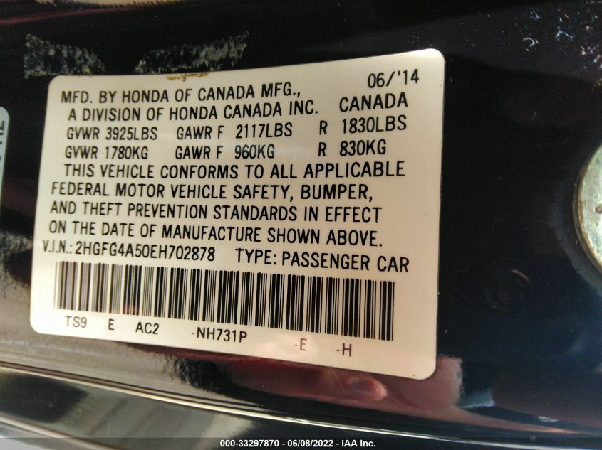 2014 HONDA CIVIC COUPE SI 2HGFG4A50EH702878