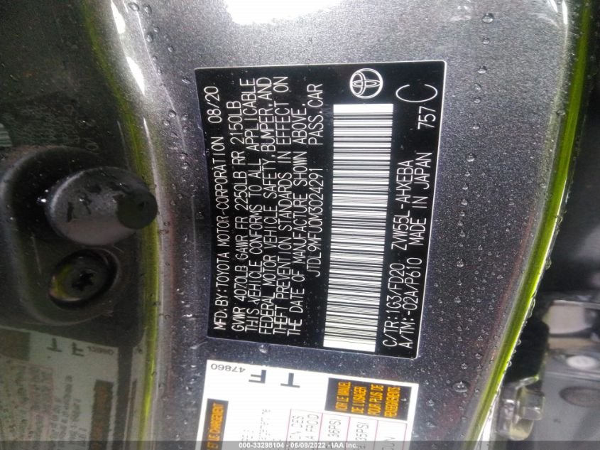 2021 TOYOTA PRIUS LE/XLE JTDL9MFU0M3024291