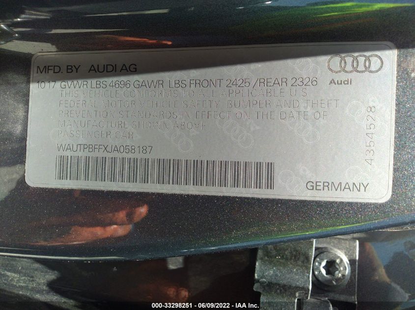 2018 AUDI A3 SPORTBACK E-TRON PREMIUM PLUS WAUTPBFFXJA058187