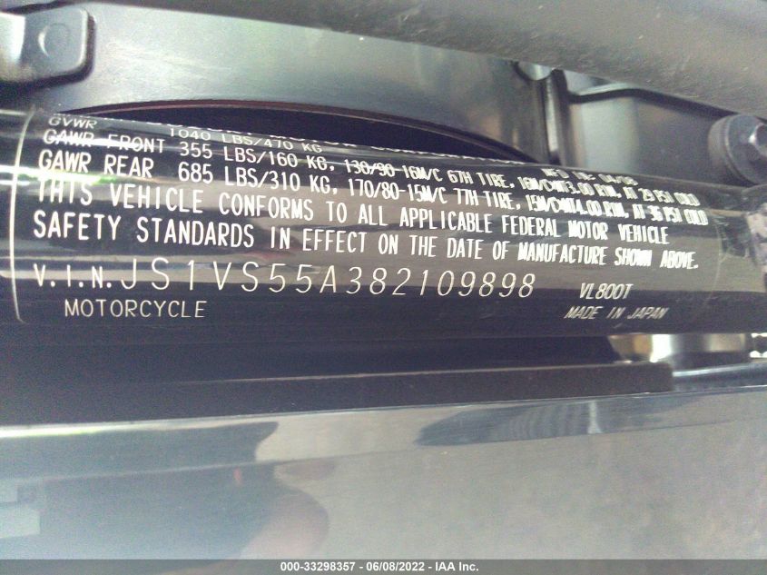 2008 SUZUKI VL800 JS1VS55A382109898