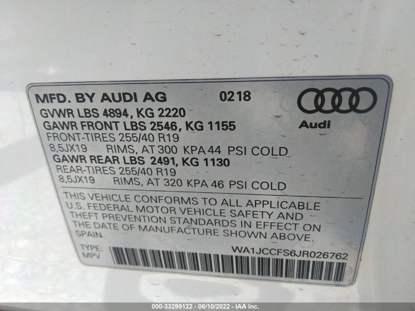 2018 AUDI Q3 PREMIUM PLUS WA1JCCFS6JR026762