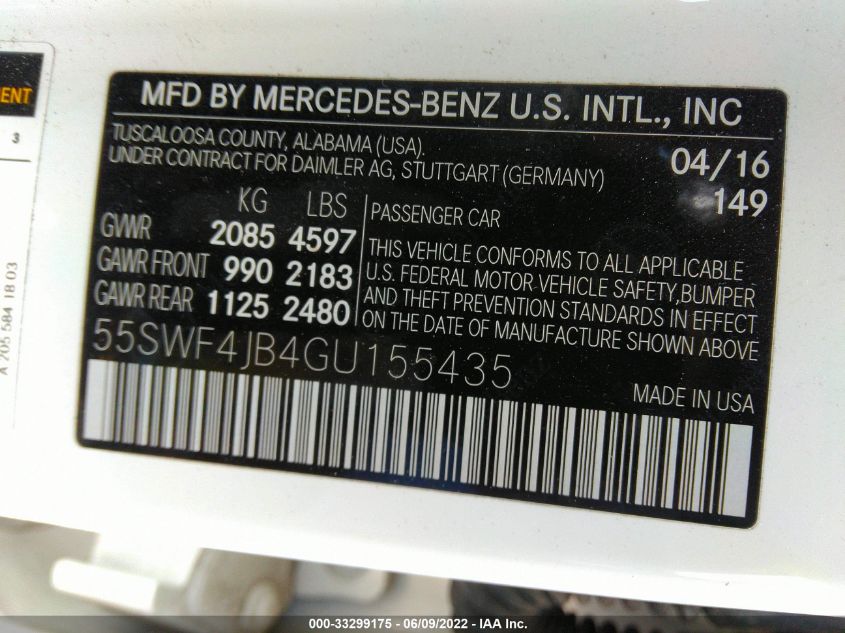 2016 MERCEDES-BENZ C-CLASS 300 55SWF4JB4GU155435