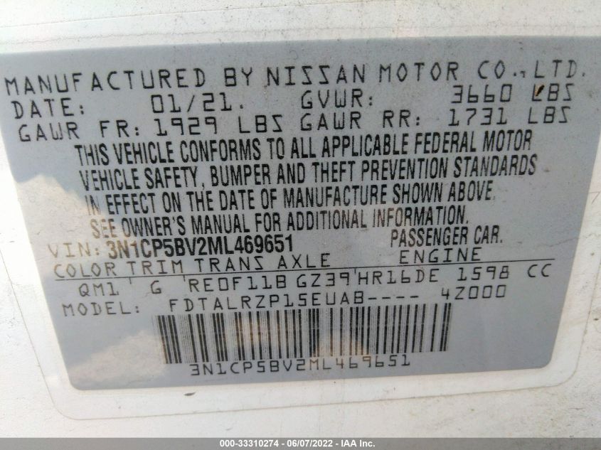 2021 NISSAN KICKS S 3N1CP5BV2ML469651