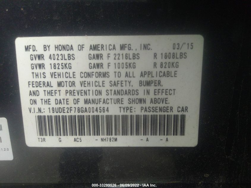 2016 ACURA ILX W 19UDE2F78GA004564