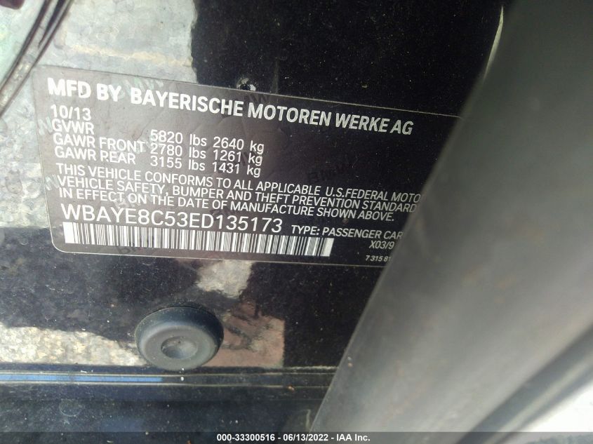2014 BMW 7 SERIES 750LI WBAYE8C53ED135173