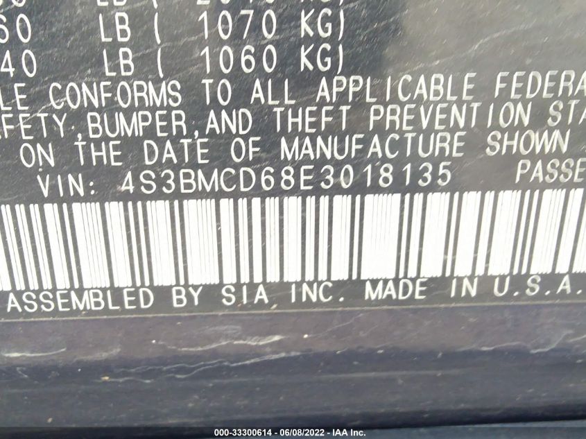 2014 SUBARU LEGACY 2.5I PREMIUM 4S3BMCD68E3018135
