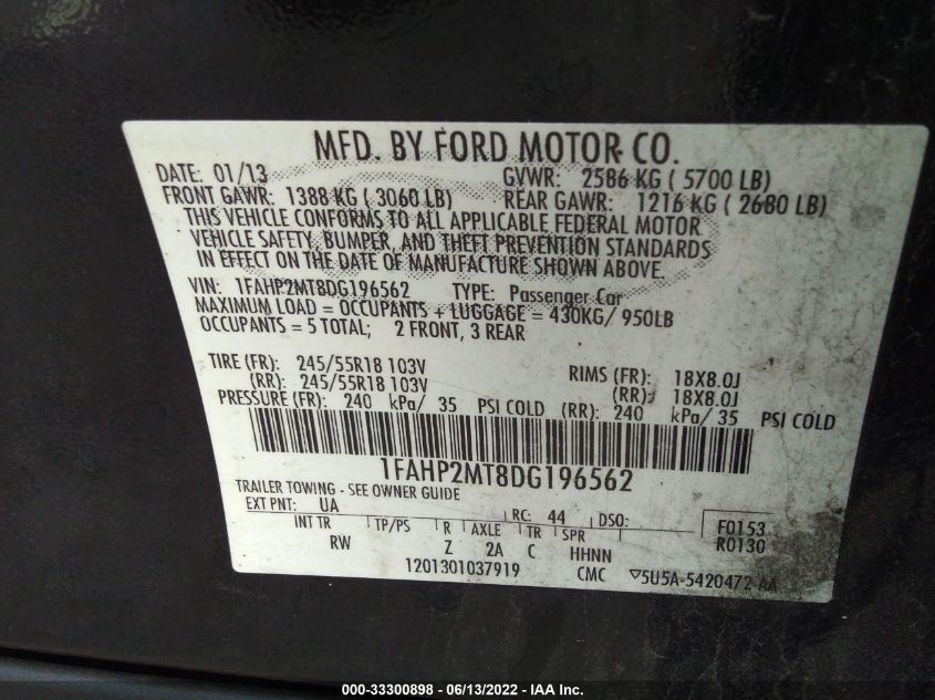 2013 FORD SEDAN POLICE INTERCEPTOR 1FAHP2MT8DG196562