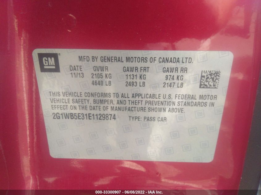 2014 CHEVROLET IMPALA LIMITED LT 2G1WB5E31E1129874