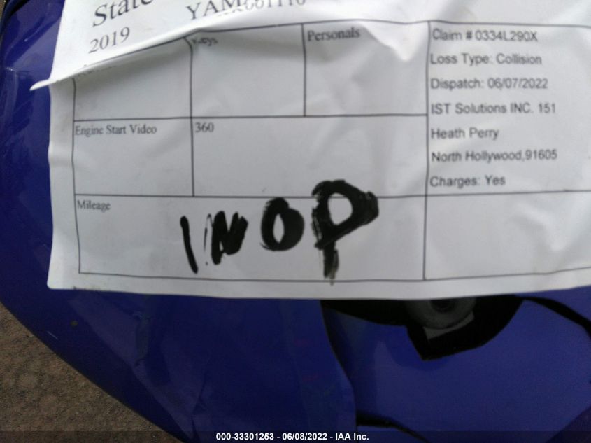 2019 YAMAHA YZFR3 MH3RH17Y7KK001110