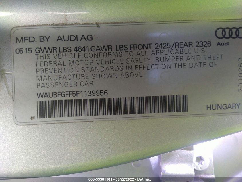 2015 AUDI S3/A3 2.0T PREMIUM PLUS WAUBFGFF5F1139956