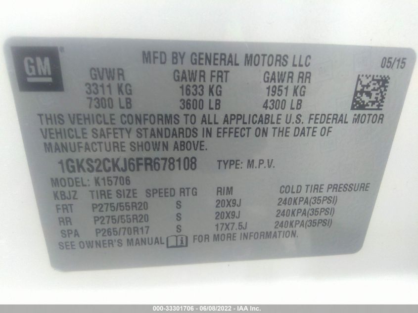 2015 GMC YUKON DENALI 1GKS2CKJ6FR678108