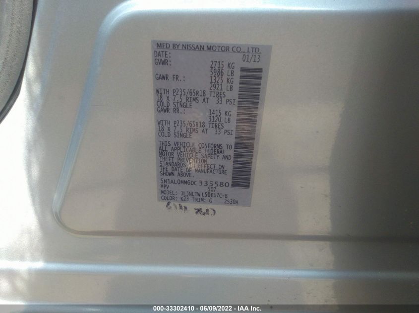 2013 INFINITI JX 5N1AL0MM6DC335580