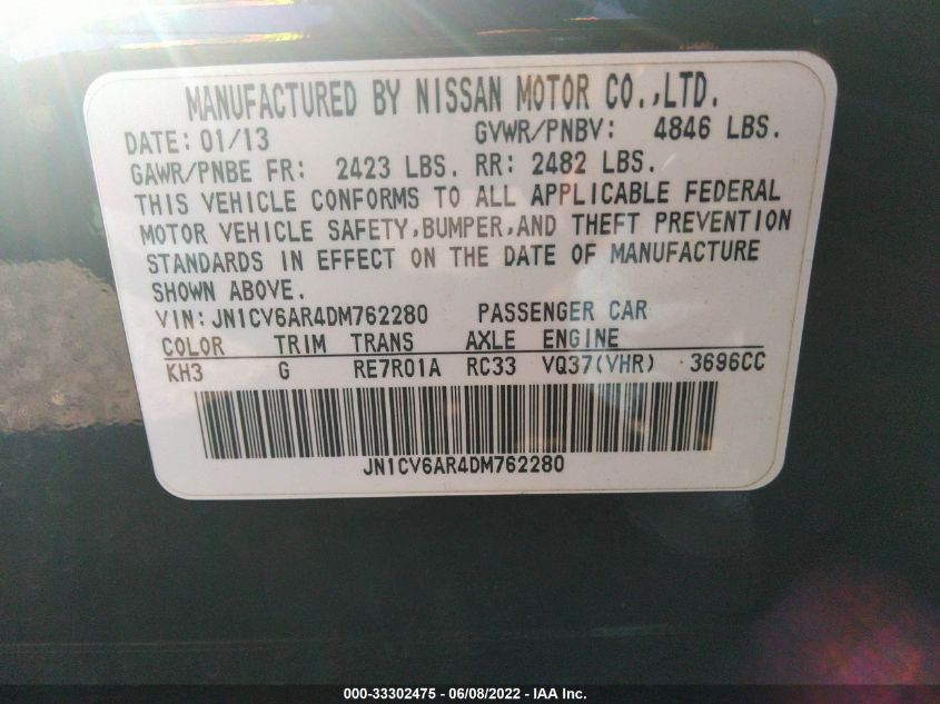 2013 INFINITI G37 SEDAN X JN1CV6AR4DM762280