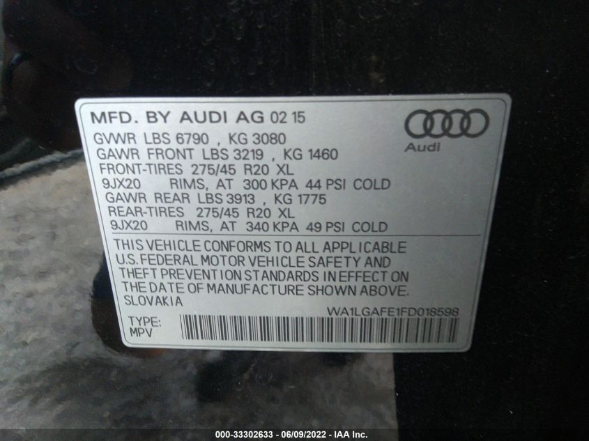 2015 AUDI Q7 3.0T PREMIUM PLUS WA1LGAFE1FD018598