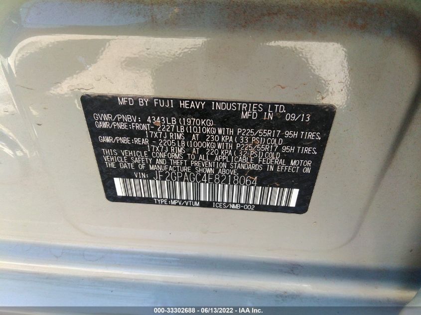 2014 SUBARU XV CROSSTREK LIMITED JF2GPAGC4E8218064
