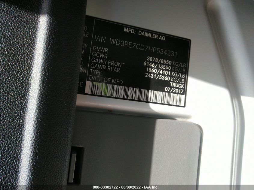 2017 MERCEDES-BENZ SPRINTER CARGO VAN WD3PE7CD7HP534231