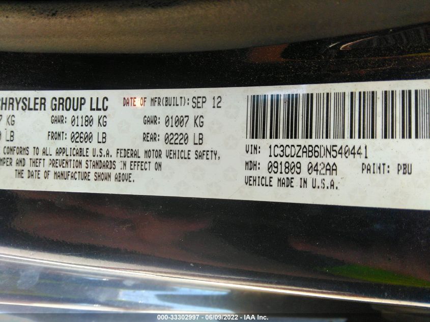 2013 DODGE AVENGER SE 1C3CDZAB6DN540441