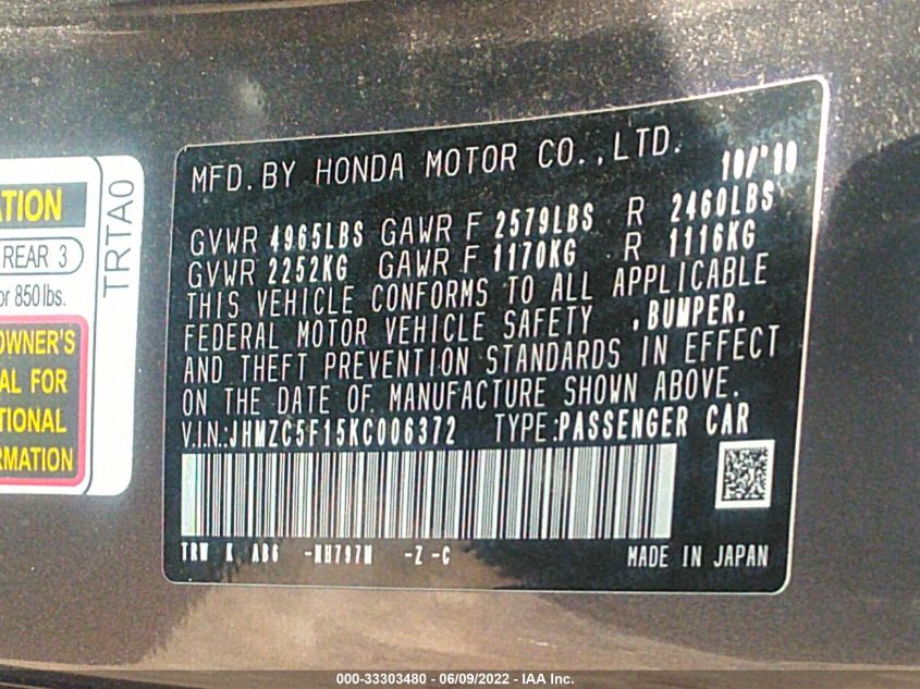 2019 HONDA CLARITY PLUG-IN HYBRID JHMZC5F15KC006372