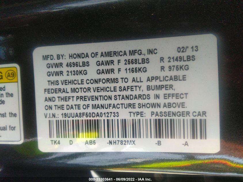 2013 ACURA TL TECH 19UUA8F50DA012733