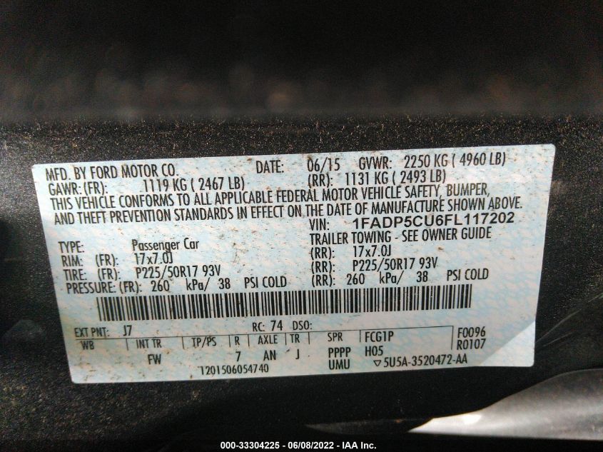 2015 FORD C-MAX ENERGI SEL 1FADP5CU6FL117202