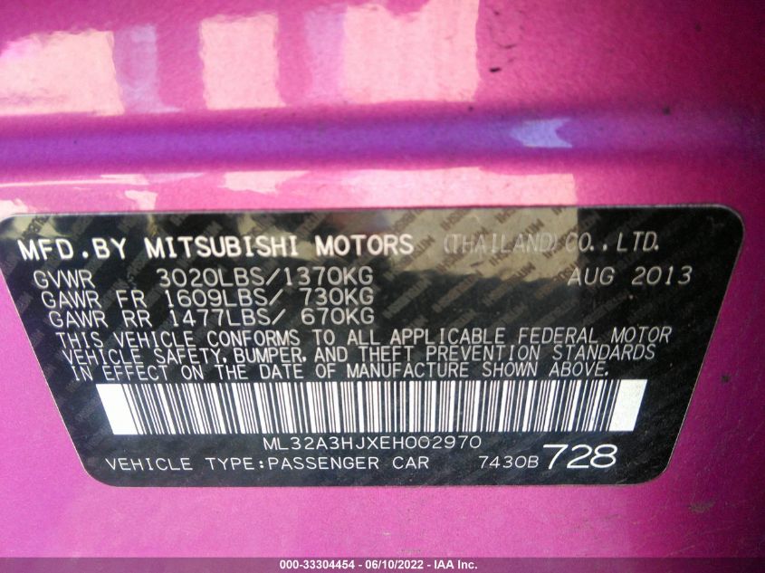 2014 MITSUBISHI MIRAGE DE ML32A3HJXEH002970
