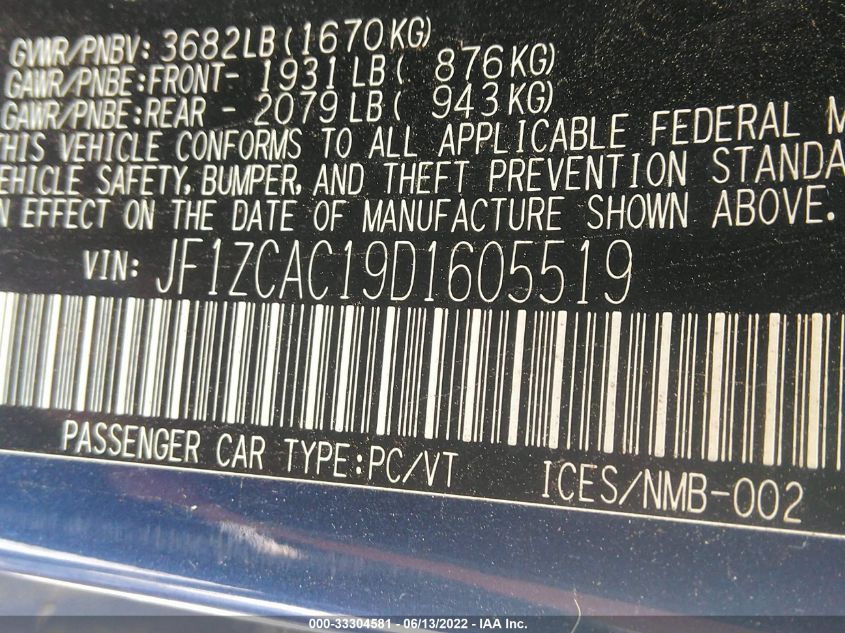 2013 SUBARU BRZ LIMITED JF1ZCAC19D1605519