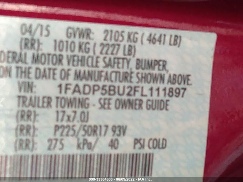 2015 FORD C-MAX HYBRID SEL 1FADP5BU2FL111897