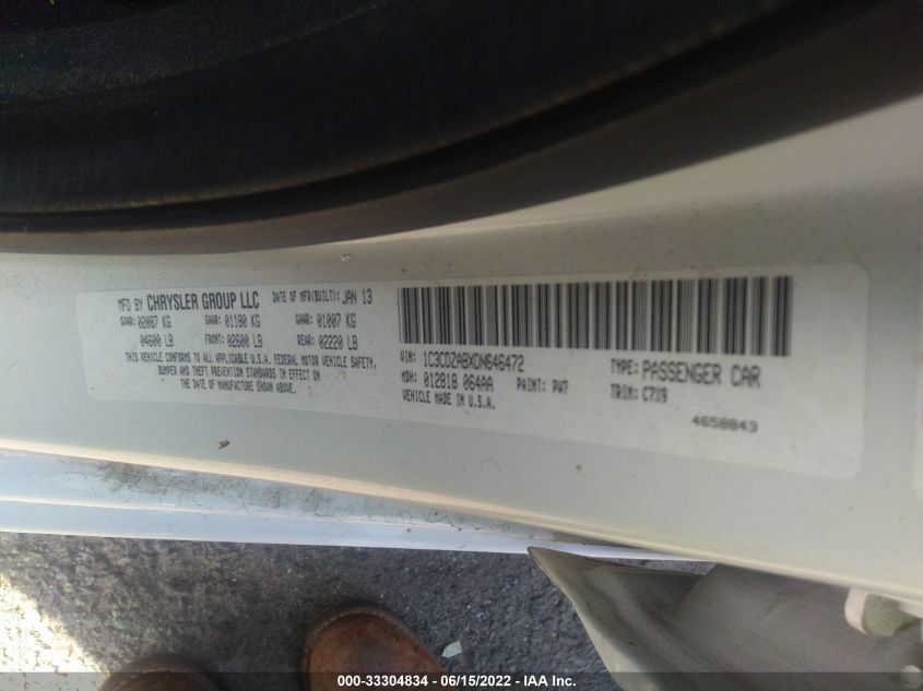 2013 DODGE AVENGER SE 1C3CDZABXDN646472