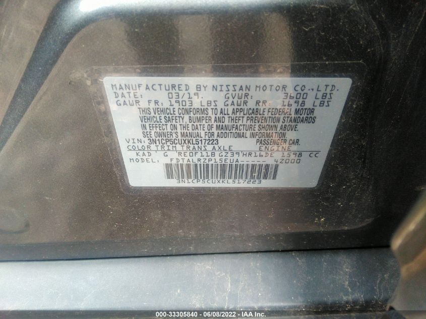 2019 NISSAN KICKS S 3N1CP5CUXKL517223