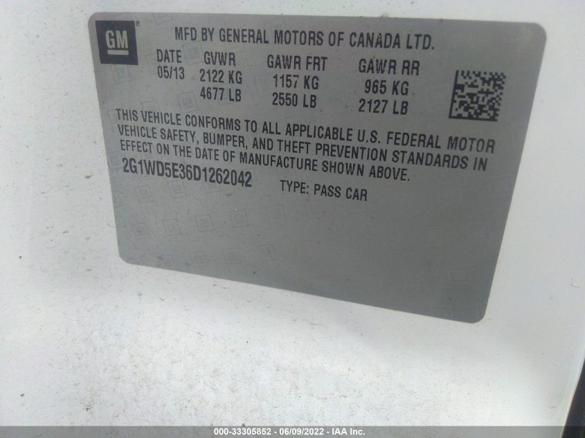 2013 CHEVROLET IMPALA POLICE 2G1WD5E36D1262042