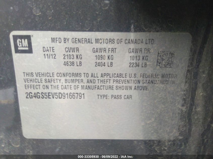 2013 BUICK REGAL PREMIUM 2G4GS5EV5D9166791