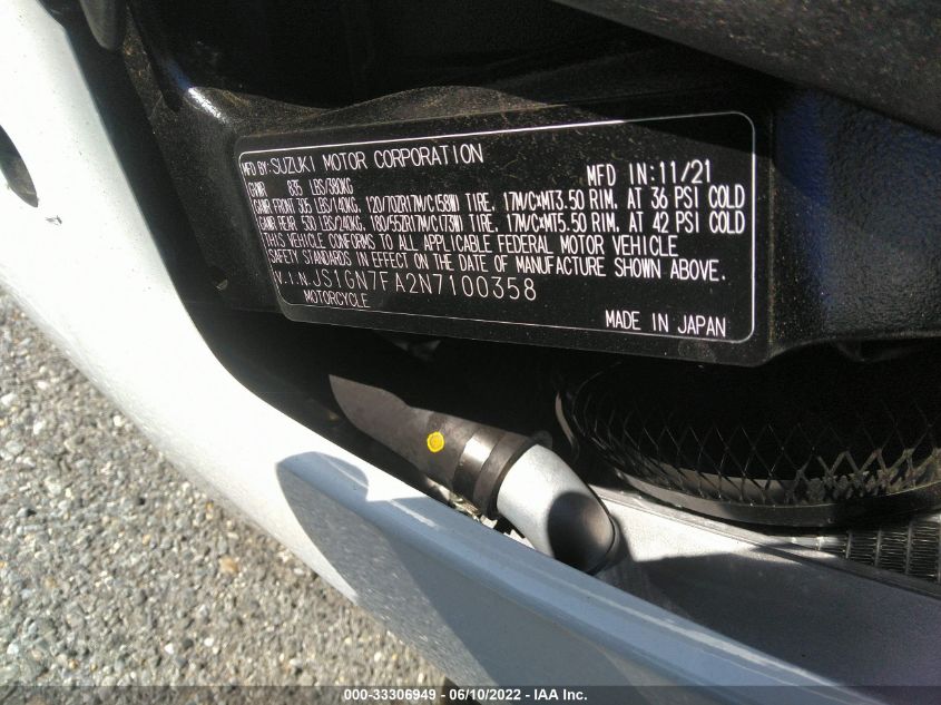 2022 SUZUKI GSX-R600 JS1GN7FA2N7100358