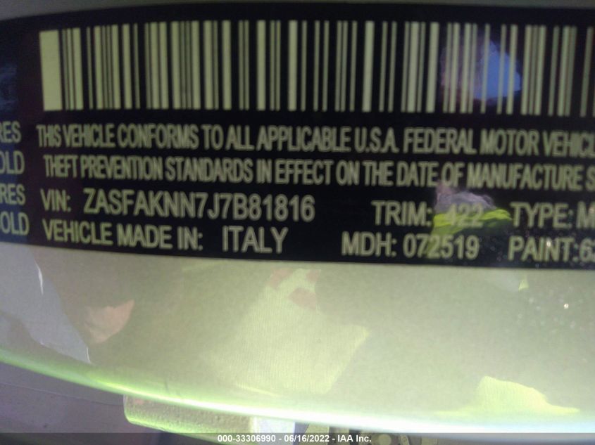 2018 ALFA ROMEO STELVIO TI SPORT ZASFAKNN7J7B81816