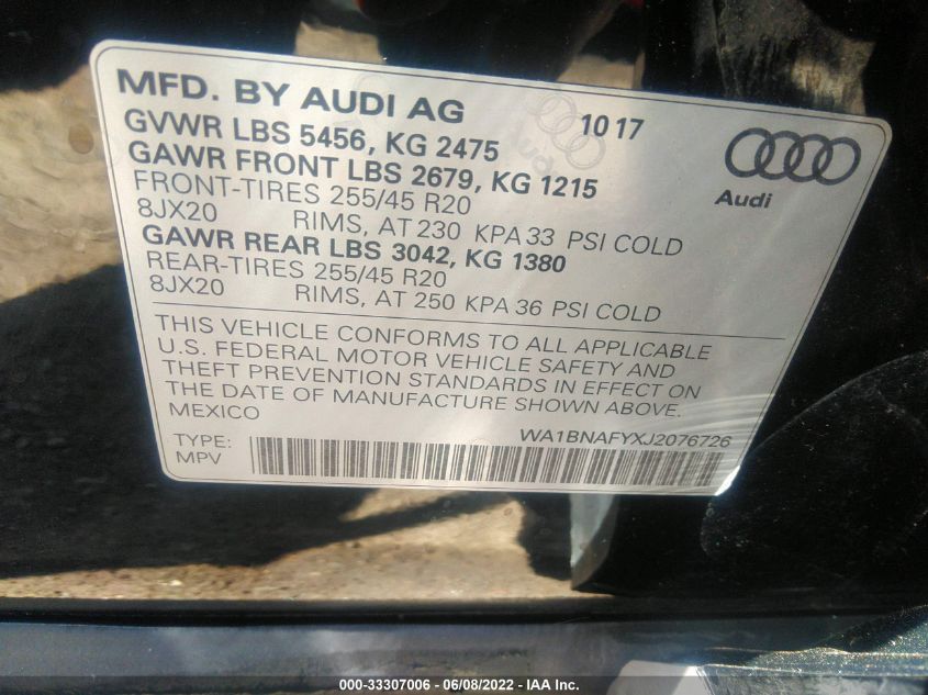 2018 AUDI Q5 PREMIUM PLUS WA1BNAFYXJ2076726