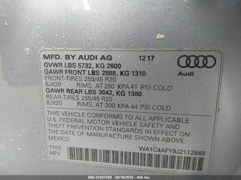 2018 AUDI SQ5 PRESTIGE WA1C4AFY9J2112848