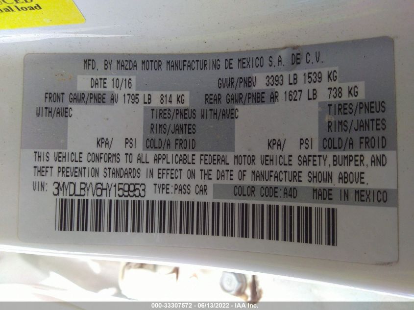2017 TOYOTA YARIS IA 3MYDLBYV6HY159953