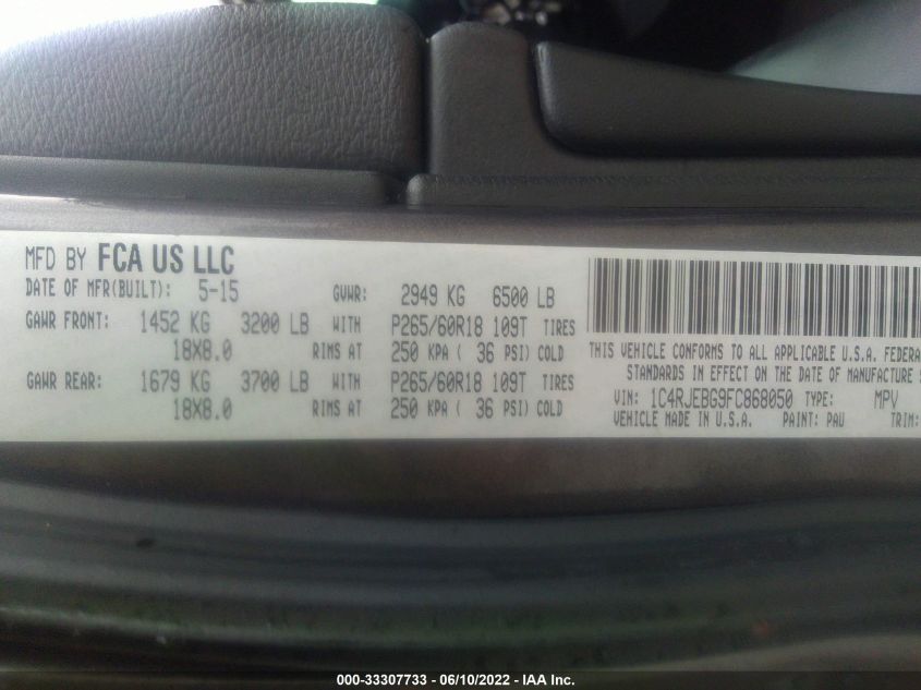 2015 JEEP GRAND CHEROKEE LIMITED 1C4RJEBG9FC868050