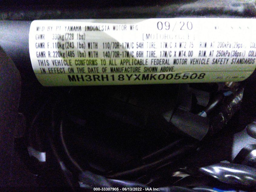 2021 YAMAHA YZFR3 A MH3RH18YXMK005508