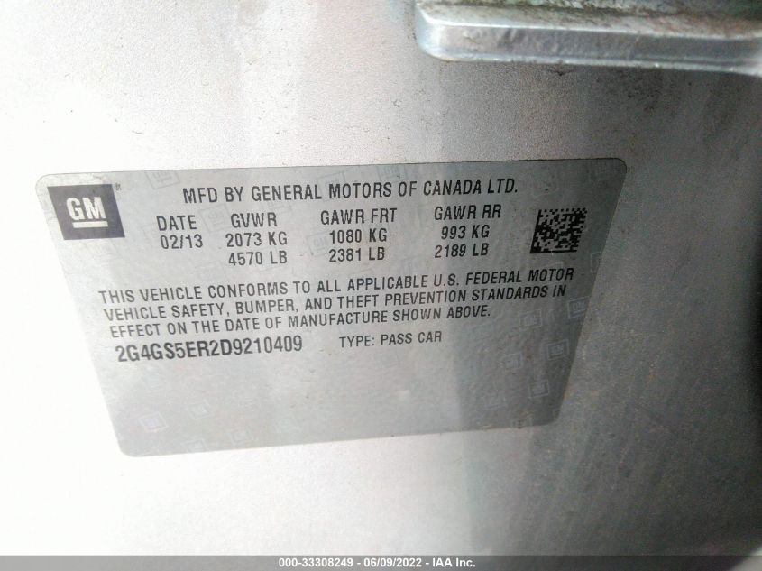 2013 BUICK REGAL PREMIUM 1 2G4GS5ER2D9210409