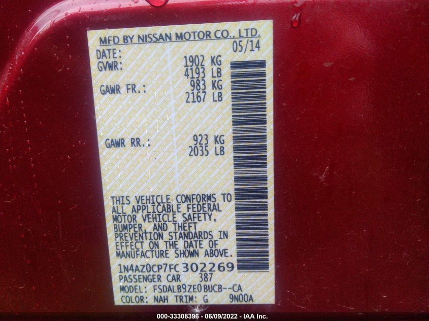 2015 NISSAN LEAF S/SV/SL 1N4AZ0CP7FC302269