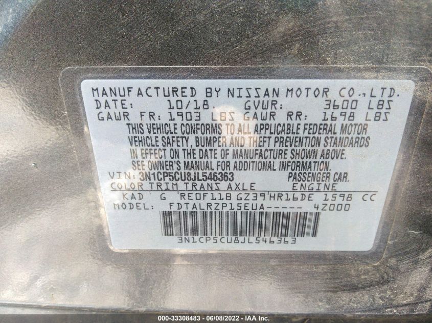2018 NISSAN KICKS S 3N1CP5CU8JL546363