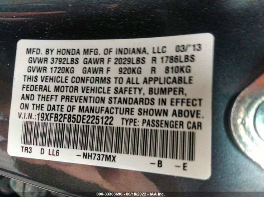 2013 HONDA CIVIC SDN EX 19XFB2F85DE225122