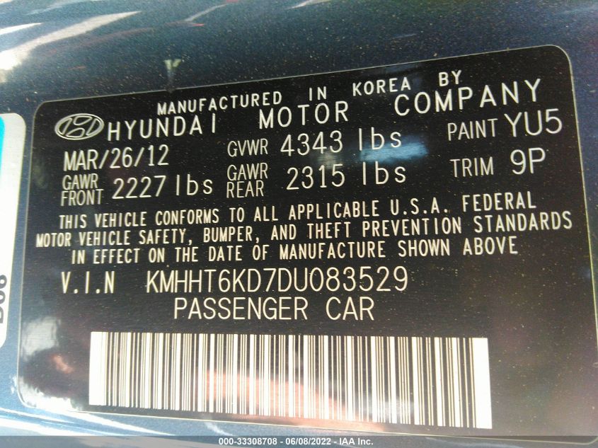 2013 HYUNDAI GENESIS COUPE 2.0T PREMIUM KMHHT6KD7DU083529