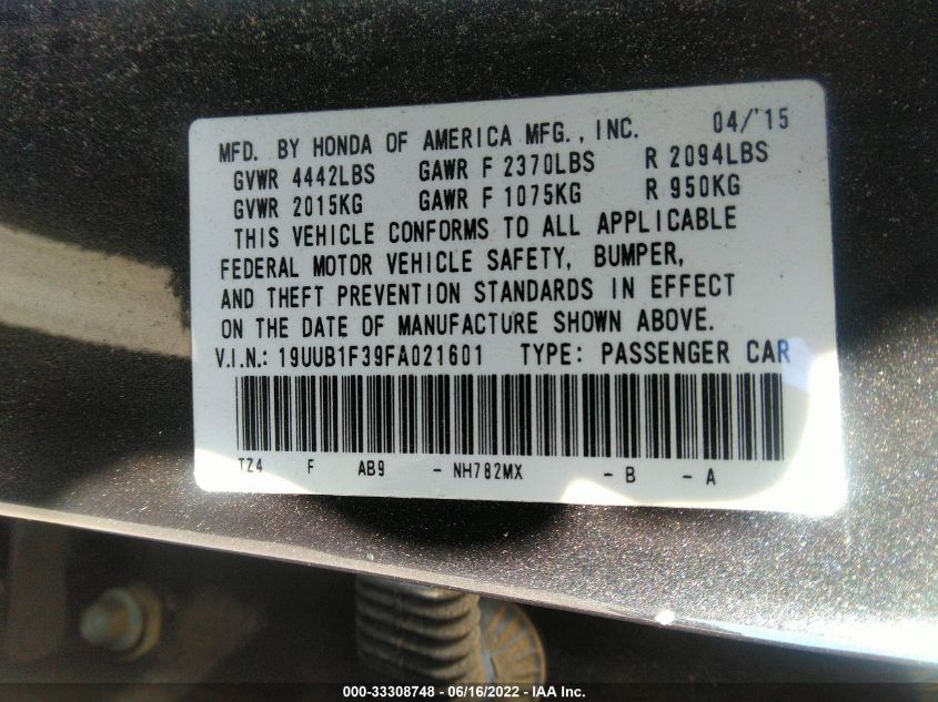 2015 ACURA TLX 19UUB1F39FA021601