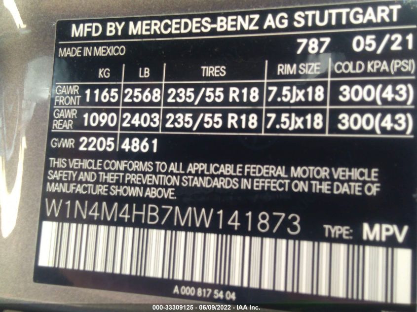 2021 MERCEDES-BENZ GLB GLB 250 W1N4M4HB7MW141873