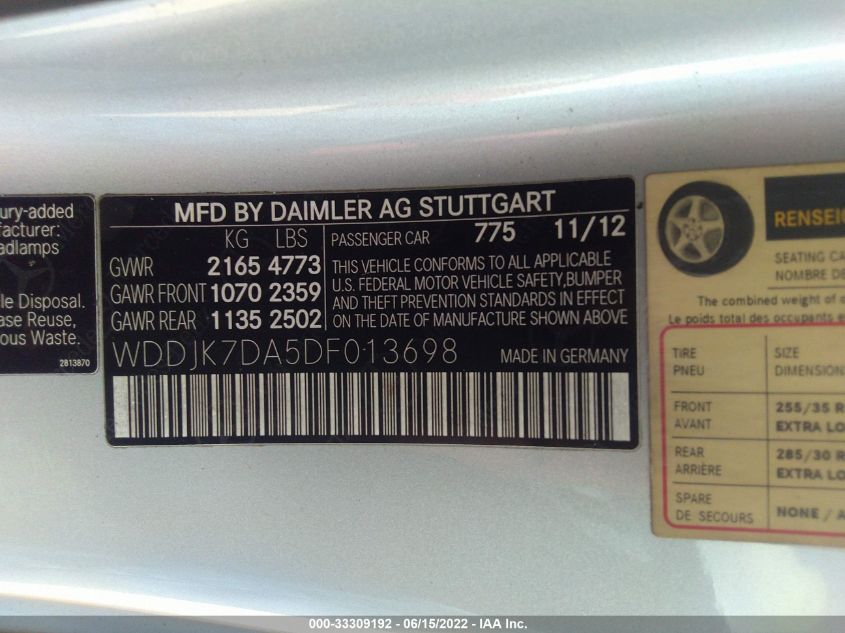 2013 MERCEDES-BENZ SL-CLASS SL 550 WDDJK7DA5DF013698